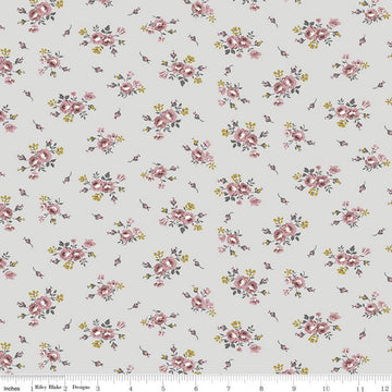 SALE Exquisite Blooms SC10703 Gray SPARKLE - Riley Blake Designs - Floral Flowers Roses Gold SPARKLE - Quilting Cotton