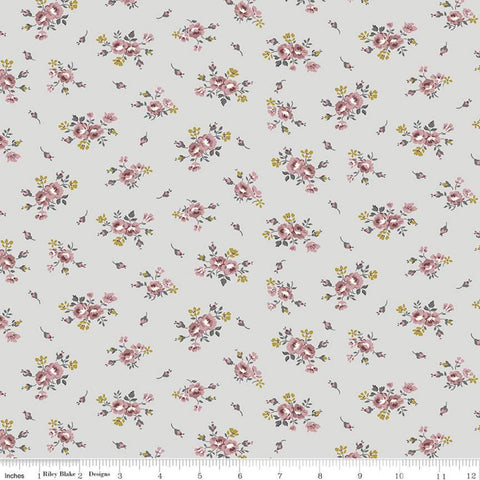 Exquisite Blooms SC10703 Gray SPARKLE - Riley Blake Designs - Floral Flowers Roses Gold SPARKLE - Quilting Cotton