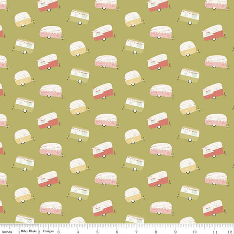 Joy in the Journey Campers C10682 Olive - Riley Blake Designs - Camping Camp Trailers Green - Quilting Cotton Fabric