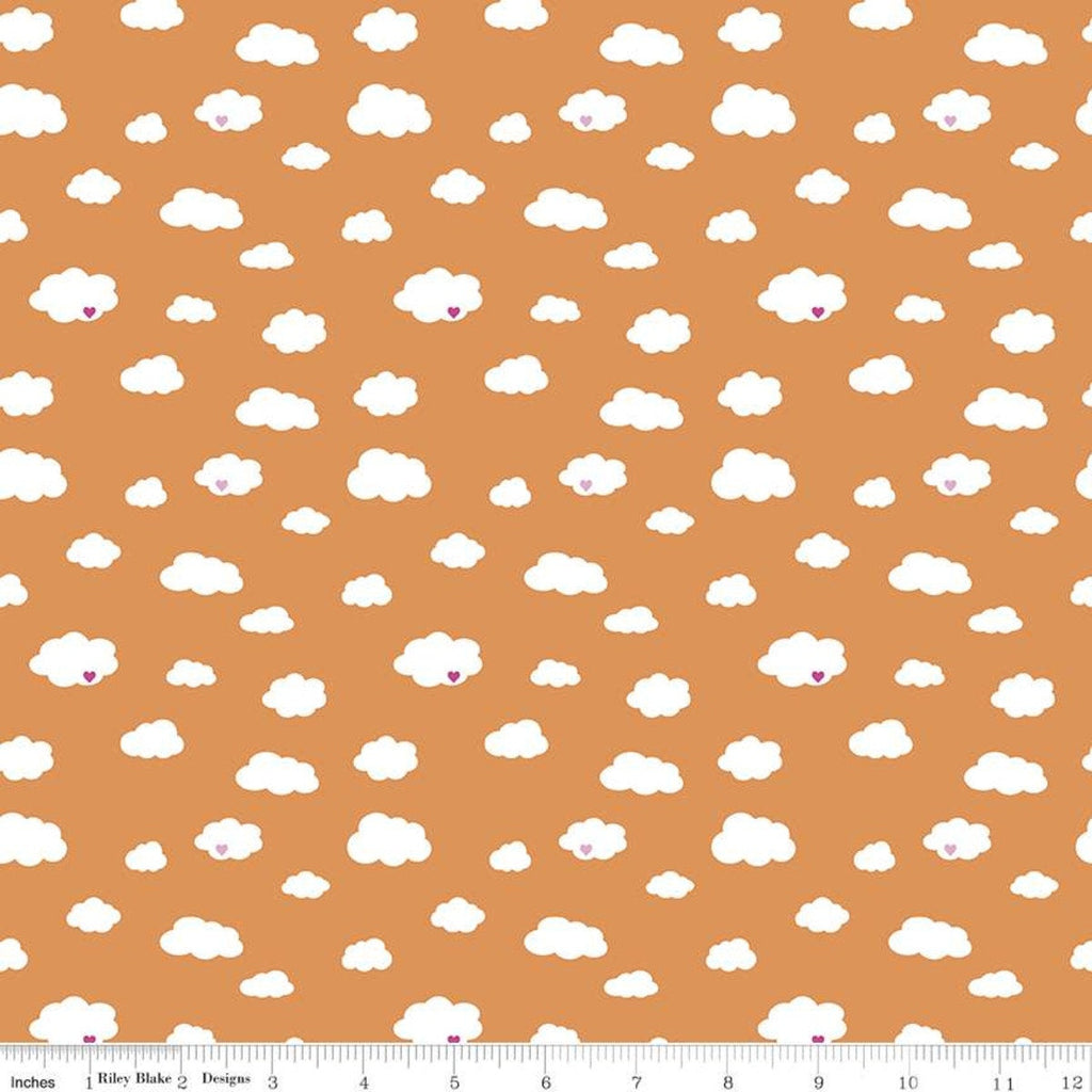 CLEARANCE Dream Drift C10771 Melon - Riley Blake Designs - White Clouds Pink Hearts Orange - Quilting Cotton Fabric