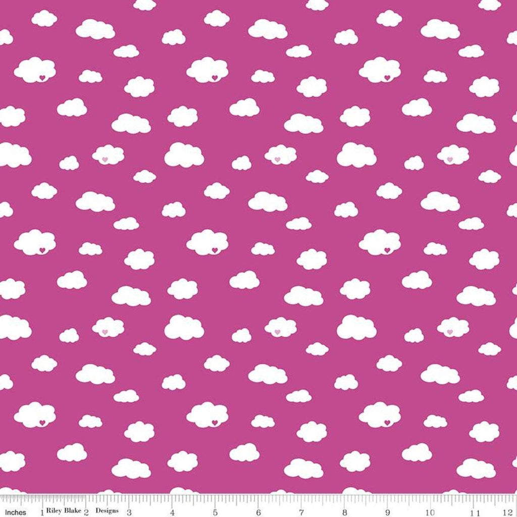 CLEARANCE Dream Drift C10771 Pink - Riley Blake Designs - White Clouds Pink Hearts - Quilting Cotton