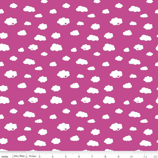 15" End of Bolt - CLEARANCE Dream Drift C10771 Pink - Riley Blake Designs - White Clouds Pink Hearts - Quilting Cotton