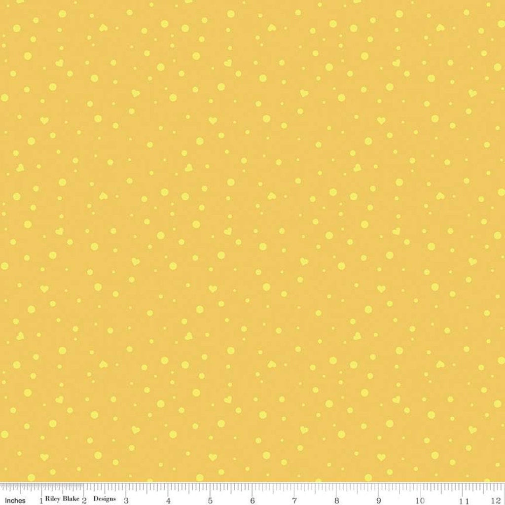 CLEARANCE Dream Scatter Love C10776 Yellow - Riley Blake  - Hearts Dots - Quilting Cotton