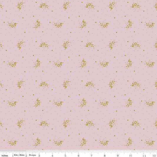 CLEARANCE Exquisite Bouquet SC10707 Pink SPARKLE - Riley Blake Designs - Floral Flowers Dots Gold SPARKLE - Quilting Cotton Fabric
