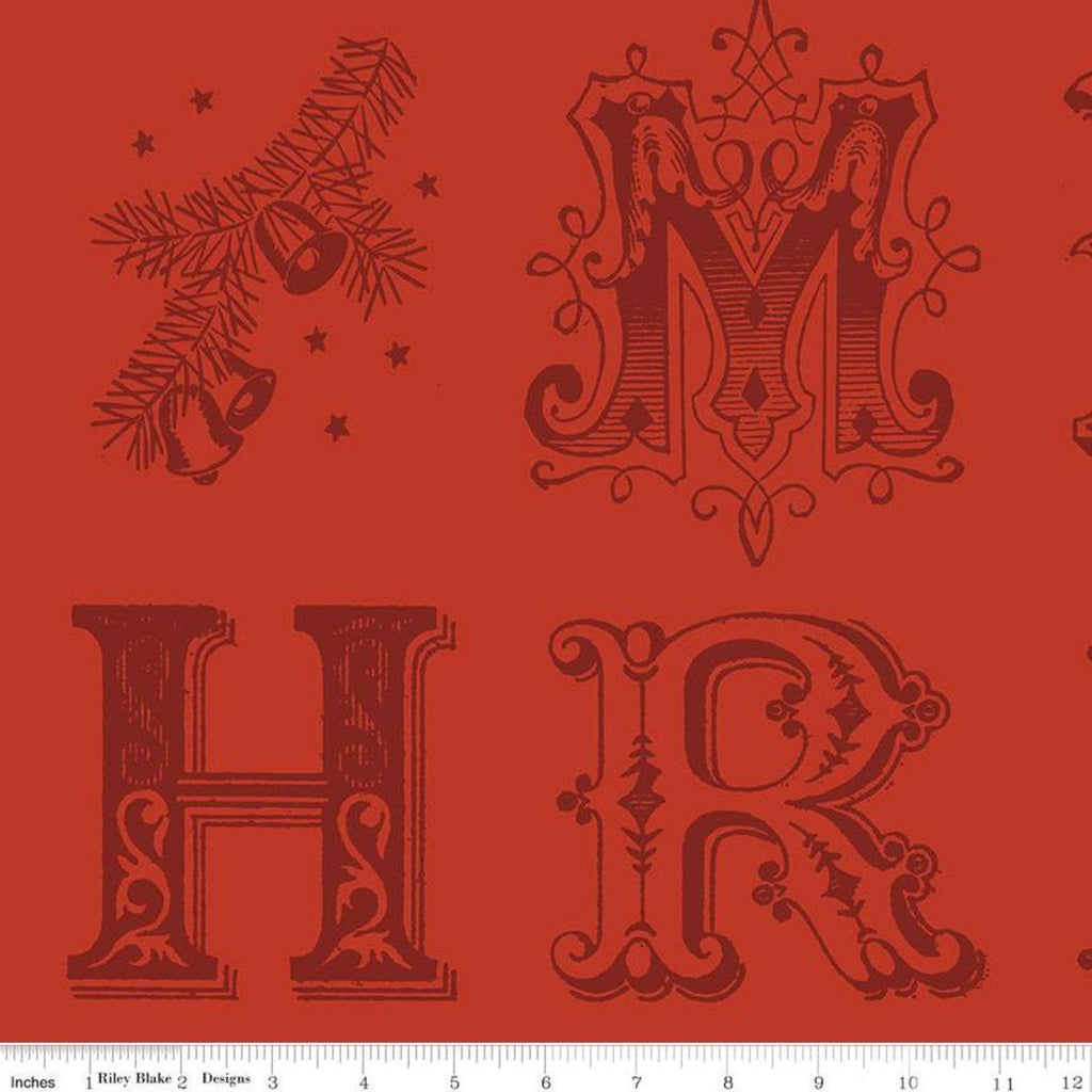 11" End of Bolt Pieces - CLEARANCE All About Christmas Typography C10792 Red - Riley Blake - Block Letters Merry - Quilting Cotton Fabric