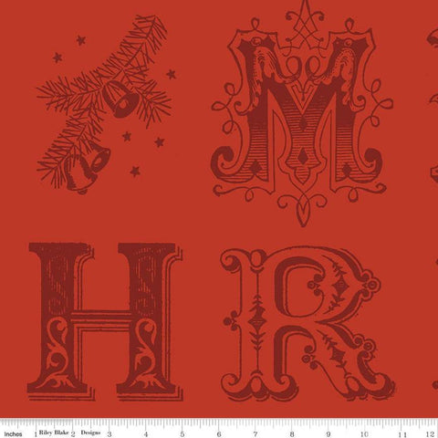 11" End of Bolt Pieces - CLEARANCE All About Christmas Typography C10792 Red - Riley Blake - Block Letters Merry - Quilting Cotton Fabric