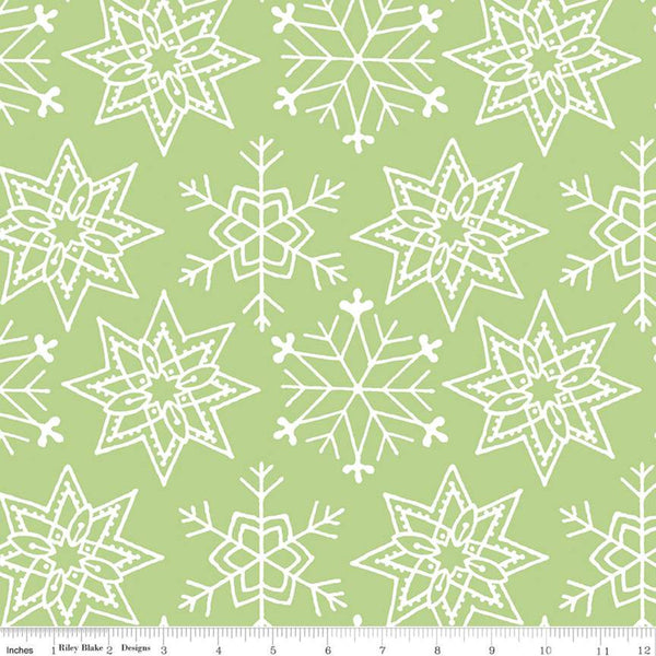 SALE All About Christmas Snowflakes C10798 Green - Riley Blake Designs - White Snowflakes on Green - Quilting Cotton Fabric