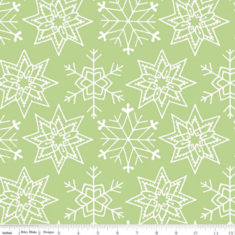 SALE All About Christmas Snowflakes C10798 Green - Riley Blake Designs - White Snowflakes on Green - Quilting Cotton Fabric