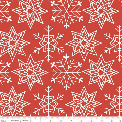 35" End of Bolt - CLEARANCE All About Christmas Snowflakes C10798 Red - Riley Blake - White Snowflakes on Red - Quilting Cotton Fabric