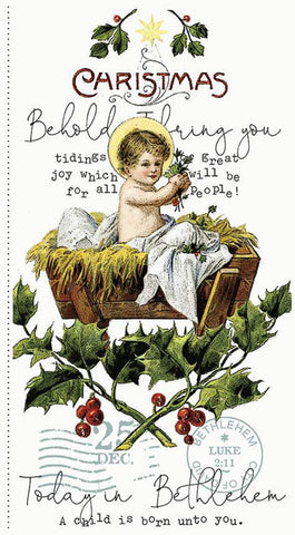 All About Christmas Panel P10790 - Riley Blake Designs - Baby Jesus Manger Bible References on White - Quilting Cotton Fabric
