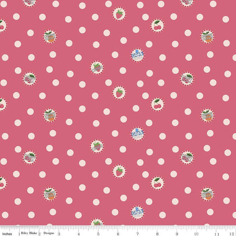 Fat Quarter End of Bolt - CLEARANCE Summer Picnic Bottlecaps C10752 Tea Rose - Riley Blake - Soda Caps Polka Dotted Pink - Quilting Cotton