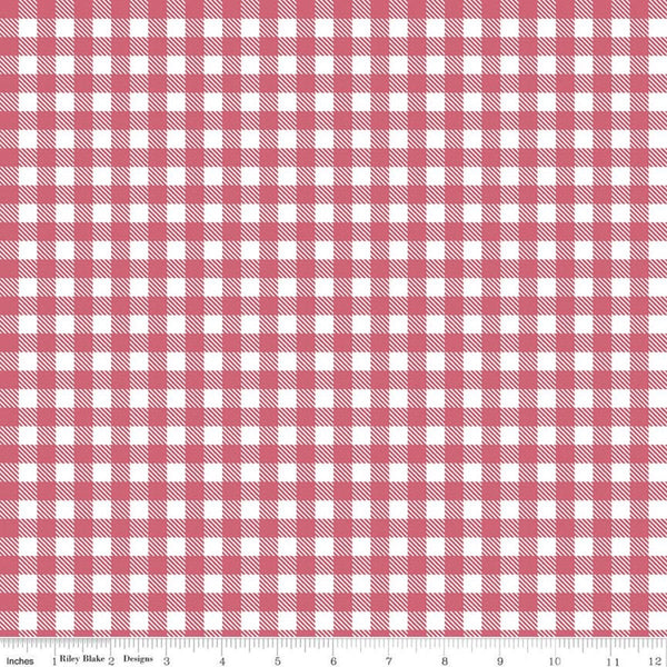 35" End of Bolt - CLEARANCE Summer Picnic PRINTED Gingham C10755 Tea Rose - Riley Blake  - Pink White Checks Checkered - Quilting Cotton