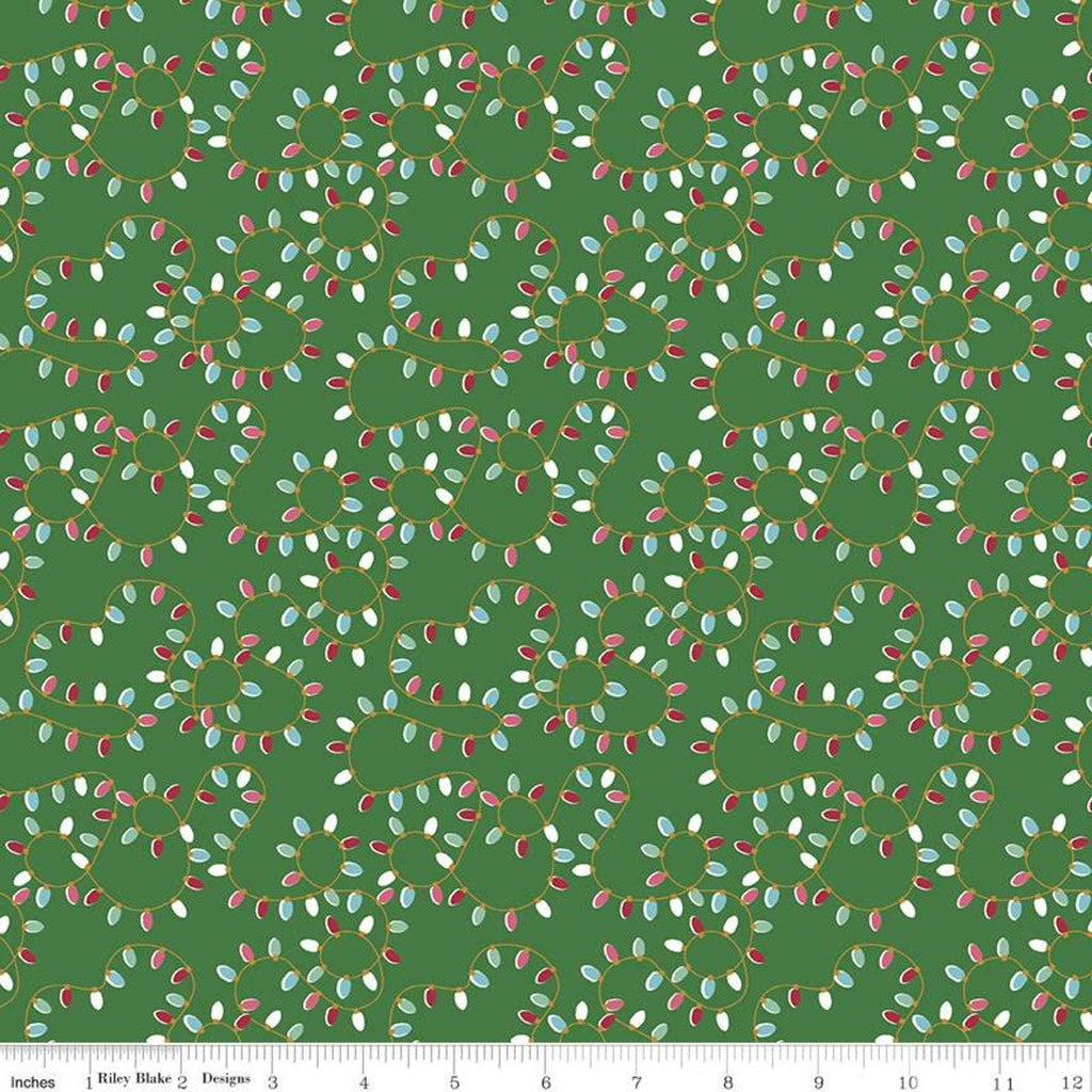 SALE Christmas Adventure Lights SC10733 Green SPARKLE - Riley Blake Designs - String Light Loops Gold SPARKLE - Quilting Cotton