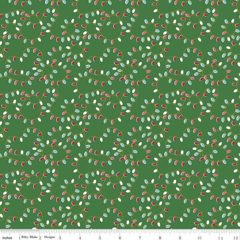 SALE Christmas Adventure Lights SC10733 Green SPARKLE - Riley Blake Designs - String Light Loops Gold SPARKLE - Quilting Cotton