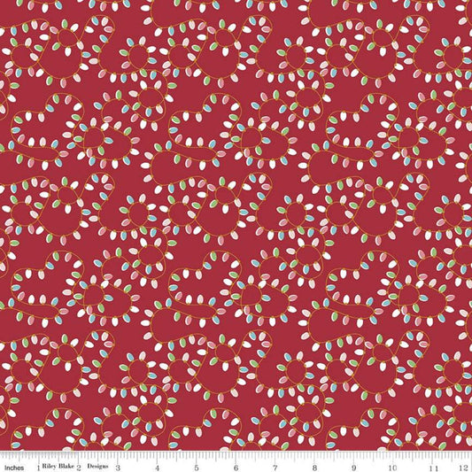 Christmas Adventure Lights SC10733 Red SPARKLE - Riley Blake Designs - String Light Loops Gold SPARKLE - Quilting Cotton