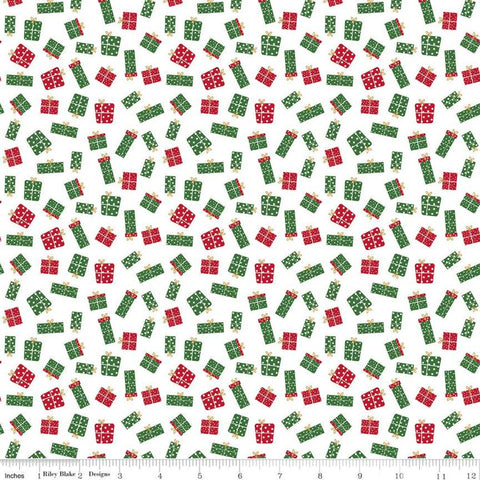 SALE Christmas Adventure Gifts SC10734 White SPARKLE - Riley Blake Designs - Presents Gold SPARKLE - Quilting Cotton