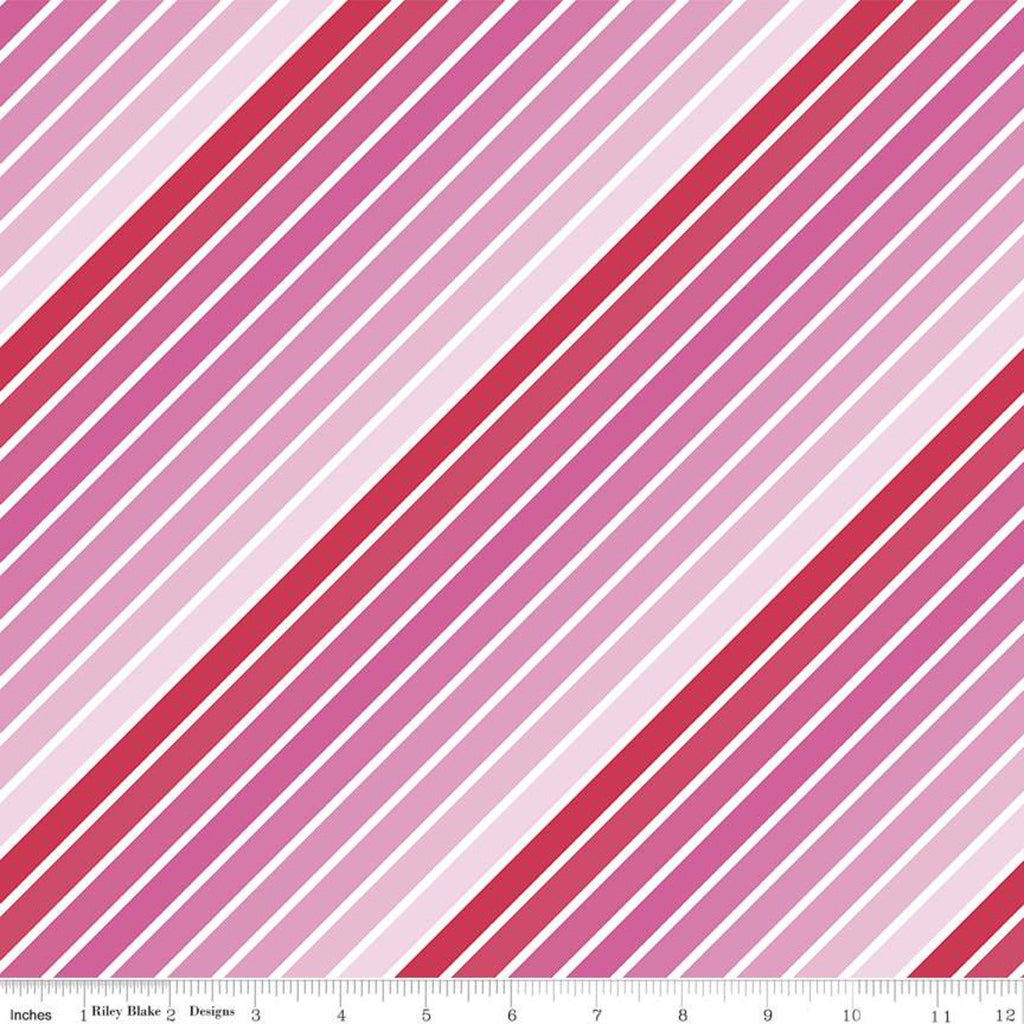 CLEARANCE Rainbowfruit Calories Don't Count C10892 Pink - Riley Blake Designs - Diagonal Stripes Striped Stripe - Quilting Cotton Fabric