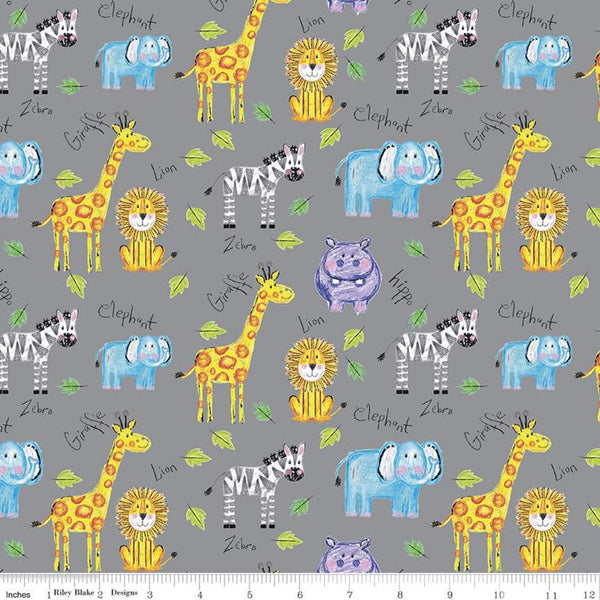 SALE Colorful Friends Main C11010 Granite - Riley Blake Designs - Crayola Crayons Animals Lions - Quilting Cotton Fabric - Licensed Product