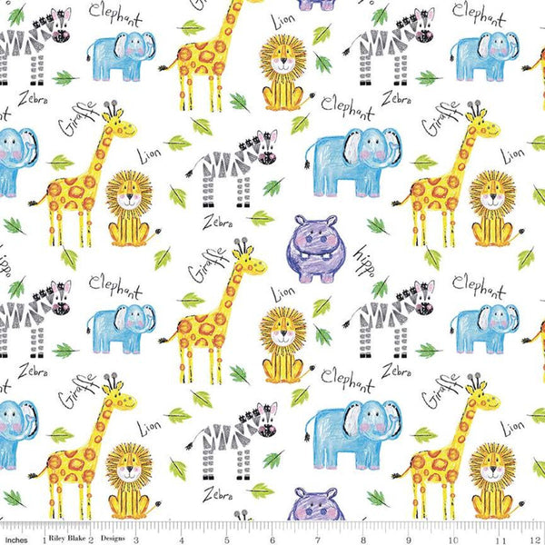 Colorful Friends Main C11010 White - Riley Blake Designs - Crayola Crayons Animals Lions - Quilting Cotton Fabric - Licensed Product