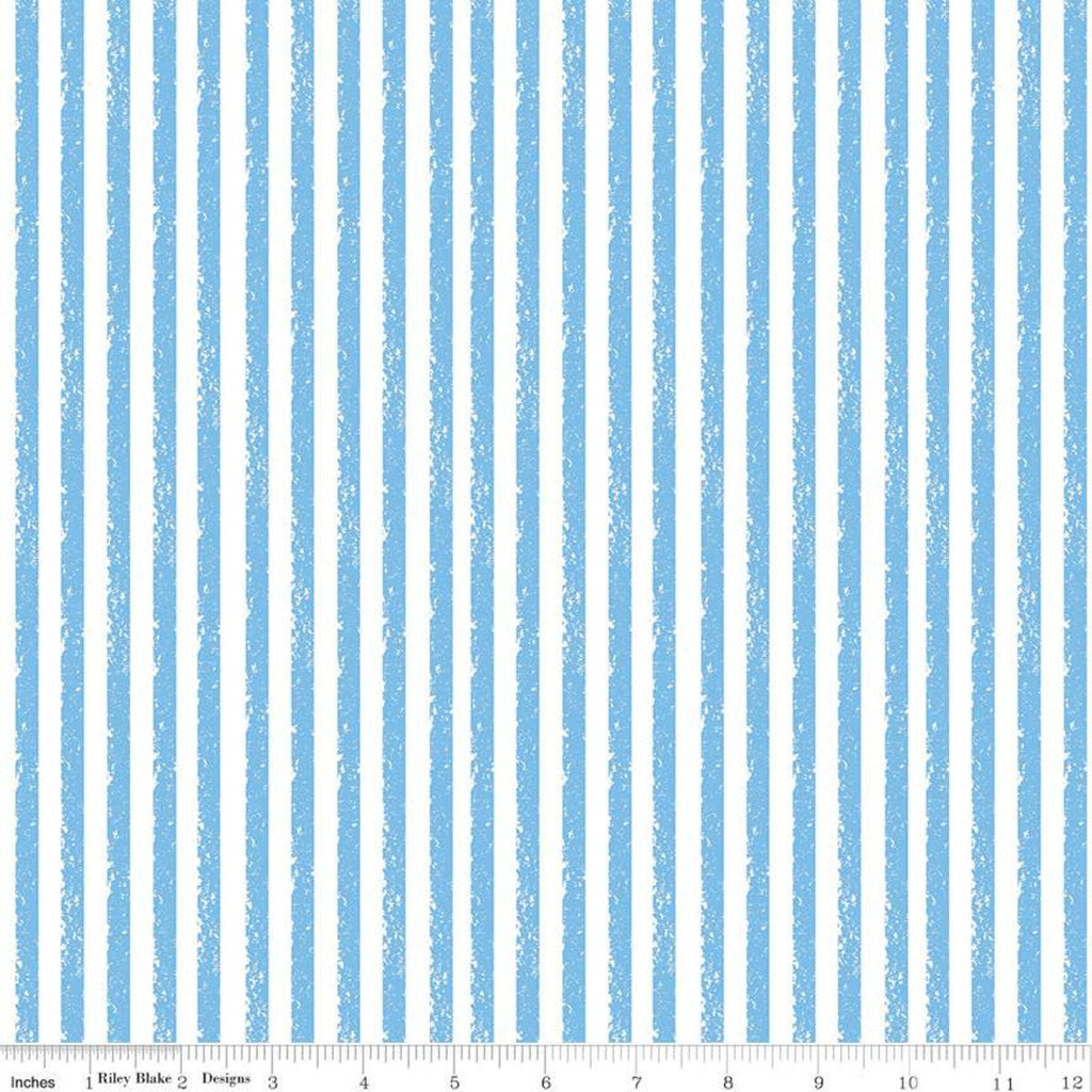 SALE Crayola Stripe C685 Raindrop - Riley Blake Designs - Crayon-Drawn Stripes Striped Blue White - Quilting Cotton Fabric