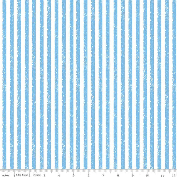 Crayola Stripe C685 Raindrop - Riley Blake Designs - Crayon-Drawn Stripes Striped Blue White - Quilting Cotton Fabric