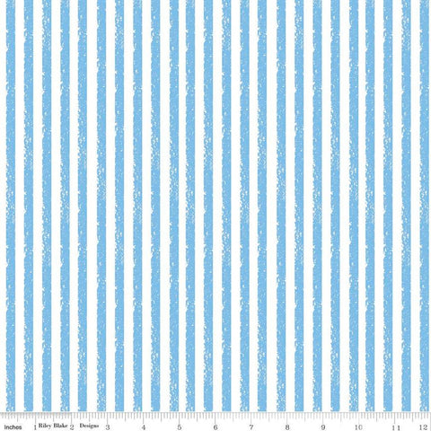 Crayola Stripe C685 Raindrop - Riley Blake Designs - Crayon-Drawn Stripes Striped Blue White - Quilting Cotton Fabric