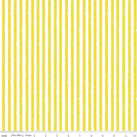 Crayola Stripe C685 Little Lemon - Riley Blake Designs - Crayon-Drawn Stripes Striped Yellow White - Quilting Cotton Fabric