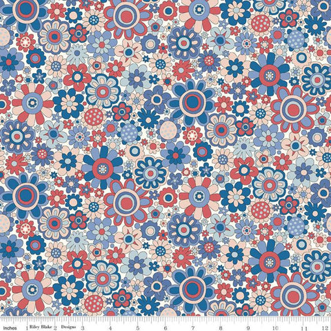 SALE The Carnaby Collection Retro Indigo Paradise Petals A 04775948 - Riley Blake - Floral - Liberty Fabrics - Quilting Cotton Fabric