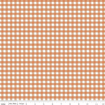 SALE Hidden Cottage PRINTED Gingham C10765 Orange - Riley Blake Designs - Orange Off White Checks Checkered Plaid - Quilting Cotton