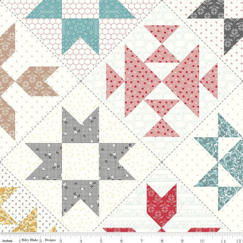 SALE Stitch Cheater Print CH10939 Multi - Riley Blake - PRINTED On-Point Quilt Blocks on Cloud Off White - Lori Holt - Quilting Cotton