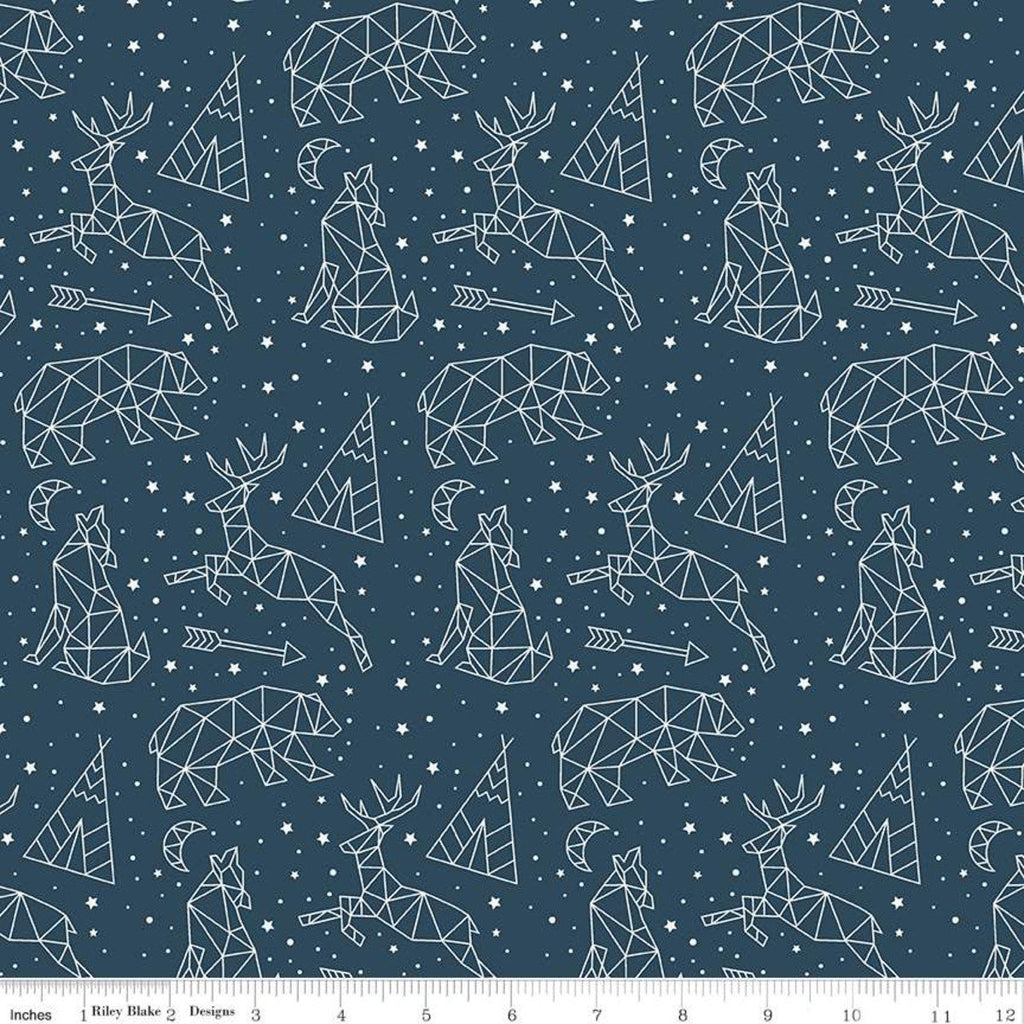 29" End of Bolt - SALE Adventure is Calling Stargazing C10722 Navy - Riley Blake - Constellation Animals Stars Blue - Quilting Cotton Fabric