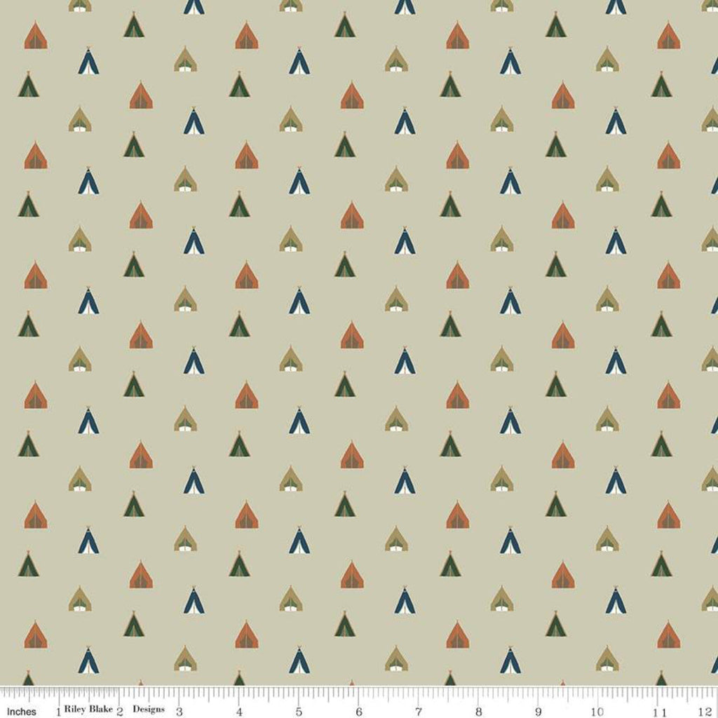 Adventure is Calling Tents C10724 Khaki - Riley Blake Designs - Outdoors Camping Beige - Quilting Cotton Fabric