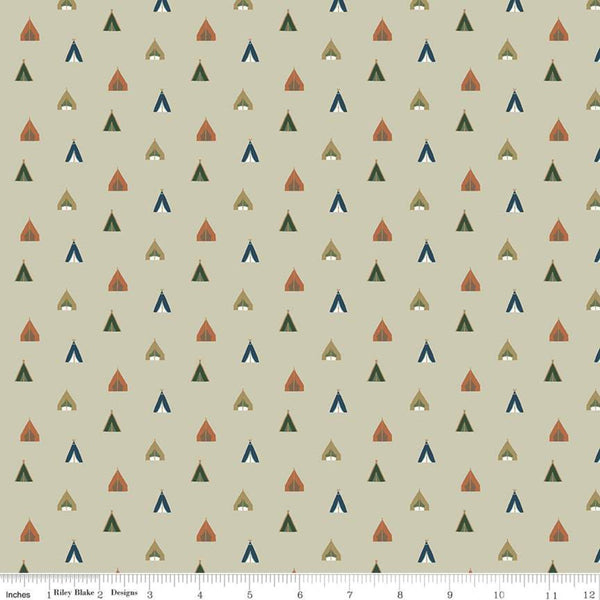 SALE Adventure is Calling Tents C10724 Khaki - Riley Blake Designs - Outdoors Camping Beige - Quilting Cotton Fabric