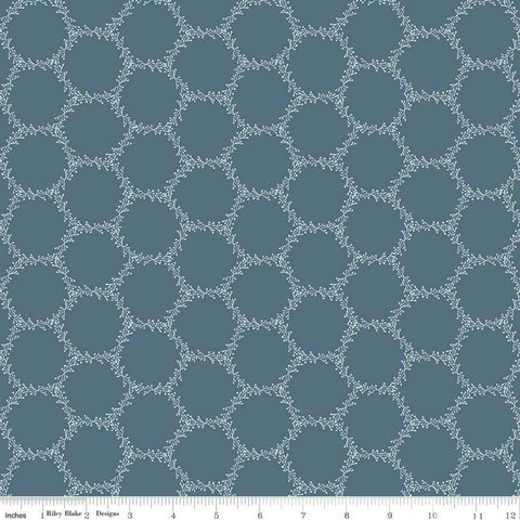 CLEARANCE Winterland Hexi Holly C10712 Colonial - Riley Blake - Berry Sprigs Hexagons Geometric Blue  - Quilting Cotton Fabric