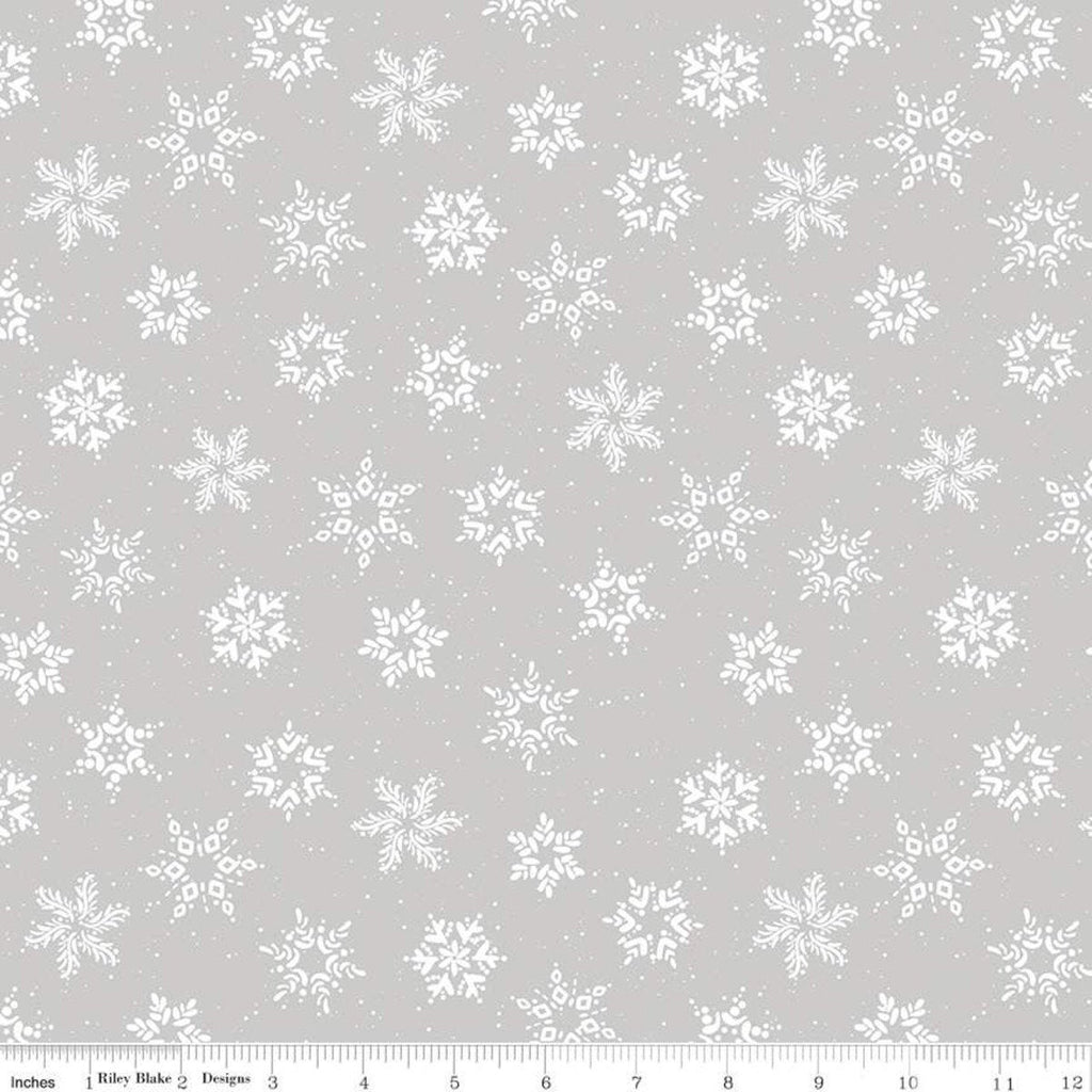 SALE Winterland Snowflakes C10713 Gray - Riley Blake Designs - Off White Snow Snowflake Dots on Gray - Quilting Cotton Fabric