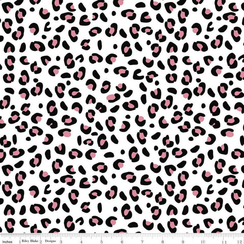 CLEARANCE Spotted Leopard C10843 White - Riley Blake Designs - Black Pink Leopard Spots on White - Quilting Cotton Fabric