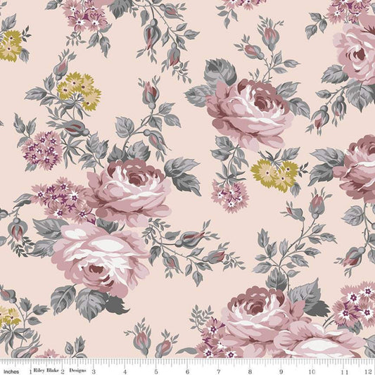 Fat Quarter End of Bolt - DEAL Exquisite Main SC10700 Blush SPARKLE - Riley Blake - Floral Flowers Pink Gold SPARKLE - Quilting Cotton