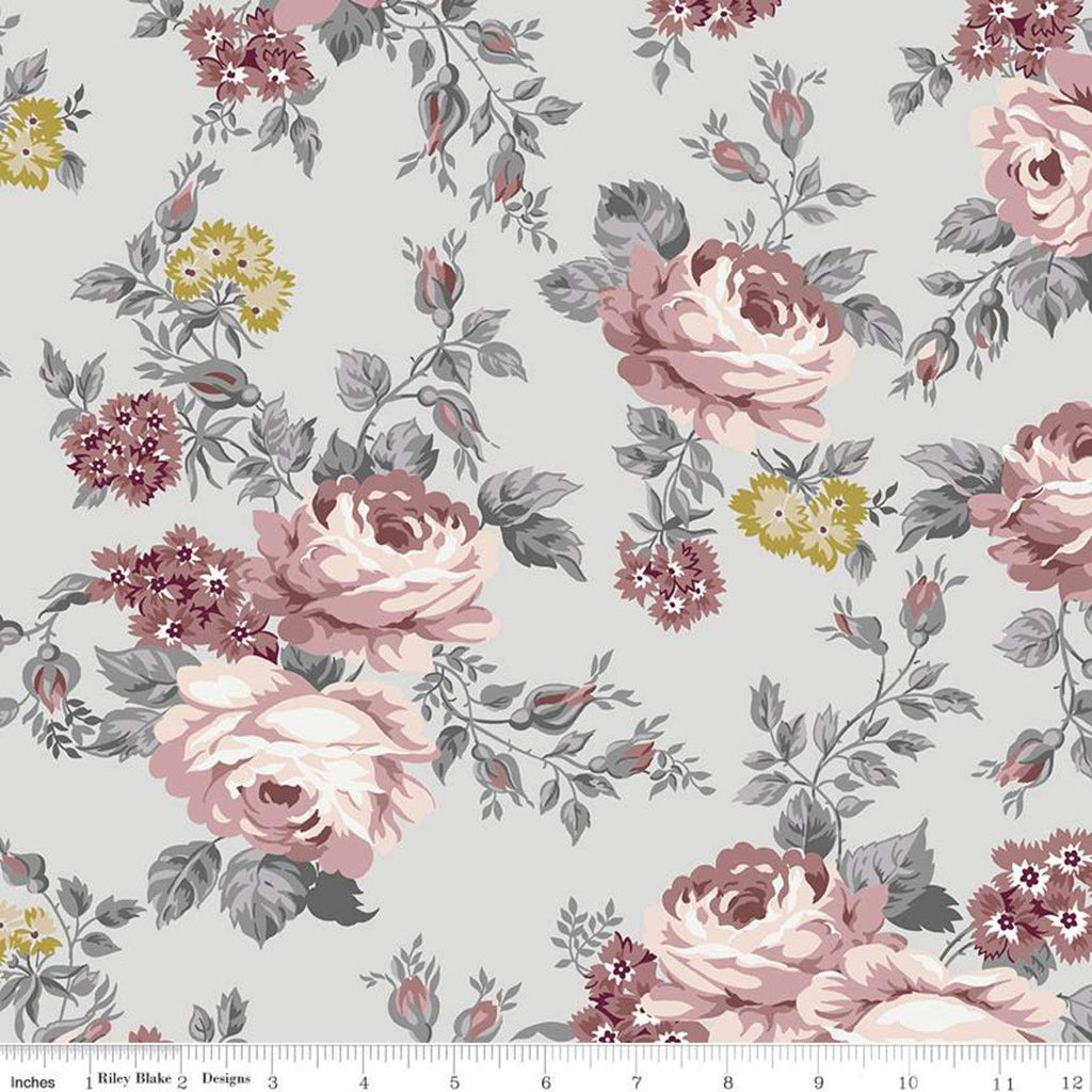 SALE Exquisite Main SC10700 Gray SPARKLE - Riley Blake Designs - Floral Flowers Gold SPARKLE - Quilting Cotton Fabric