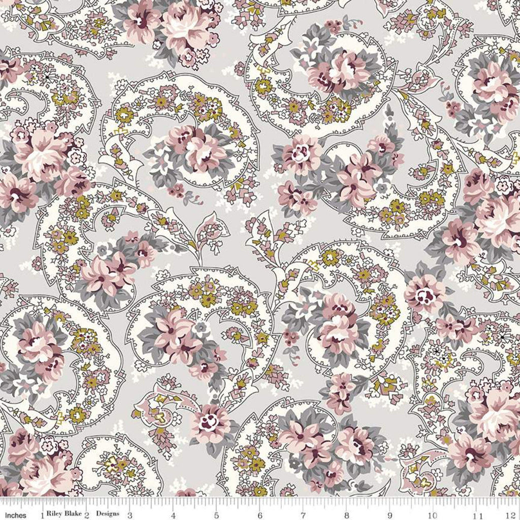 SALE Exquisite Paisley SC10701 Gray SPARKLE - Riley Blake Designs - Floral Flowers Gold SPARKLE - Quilting Cotton