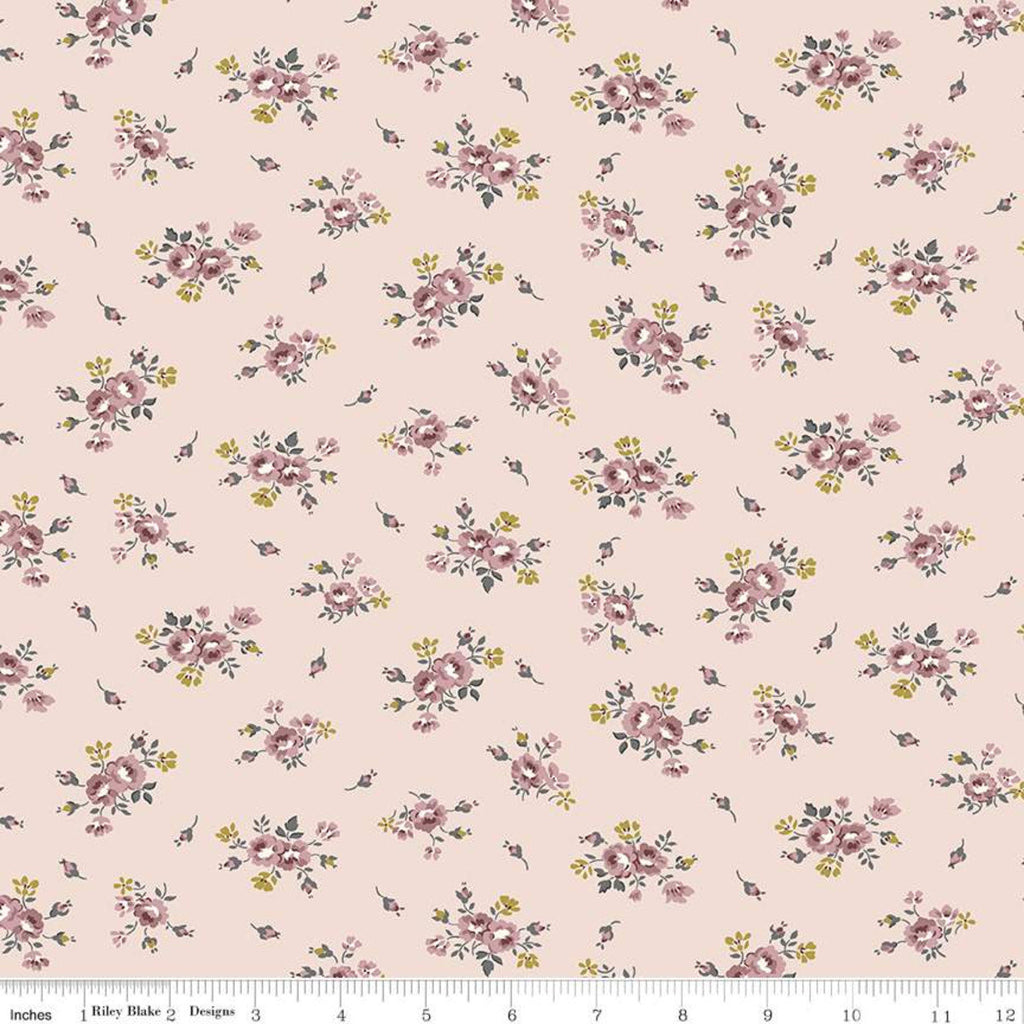 SALE Exquisite Blooms SC10703 Blush SPARKLE - Riley Blake Designs - Floral Flowers Roses Pink Gold SPARKLE - Quilting Cotton Fabric