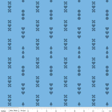 26" End of Bolt - Dream Lullaby C10773 Medium Blue - Riley Blake Designs - Tone-on-Tone Flowers Hearts Circles - Quilting Cotton
