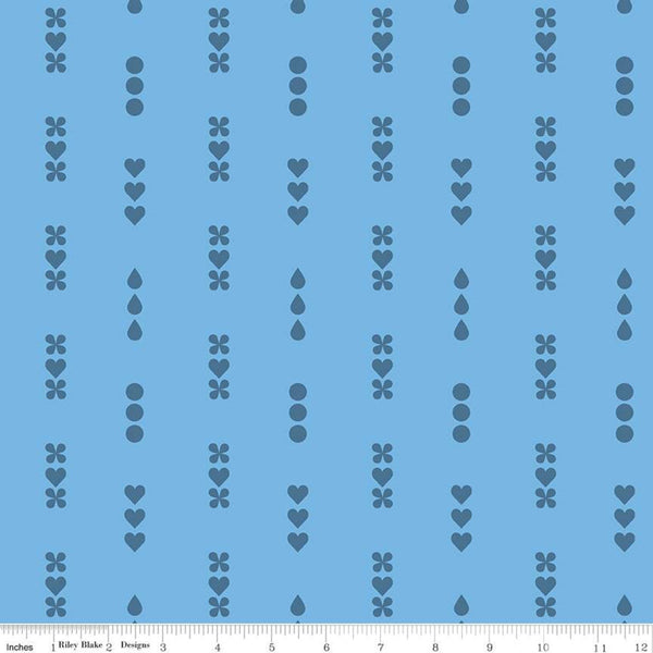 CLEARANCE Dream Lullaby C10773 Medium Blue - Riley Blake Designs - Tone-on-Tone Flowers Hearts Circles - Quilting Cotton