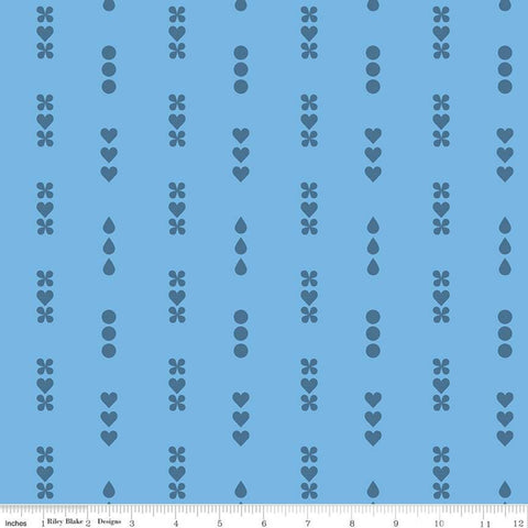 CLEARANCE Dream Lullaby C10773 Medium Blue - Riley Blake Designs - Tone-on-Tone Flowers Hearts Circles - Quilting Cotton