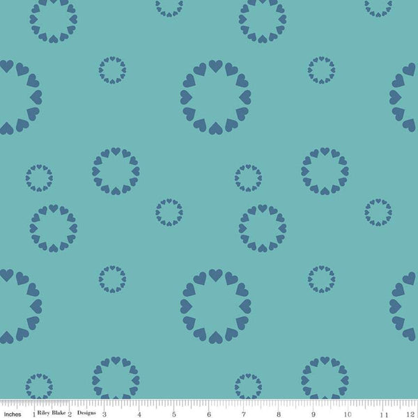 CLEARANCE Dream Heartfelt C10774 Peacock - Riley Blake - Circles of Hearts Blue Geometric - Quilting Cotton