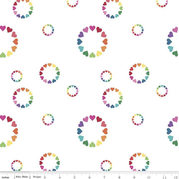 SALE Dream Heartfelt C10774 White - Riley Blake Designs - Circles of Hearts Geometric - Quilting Cotton Fabric