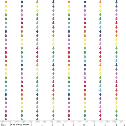 SALE Dream Raindrops C10775 Rainbow  - Riley Blake Designs - Raindrop Stripes Striped on White - Quilting Cotton Fabric