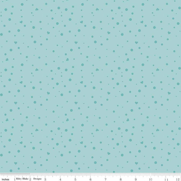 SALE Dream Scatter Love C10776 Aqua - Riley Blake Designs - Hearts Dots Blue - Quilting Cotton