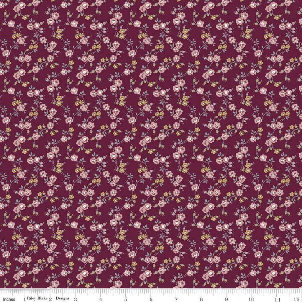 Fat Quarter End of Bolt - Exquisite Vines C10704 Burgundy - Riley Blake Designs - Floral Flowers Roses Leaves Red - Quilting Cotton