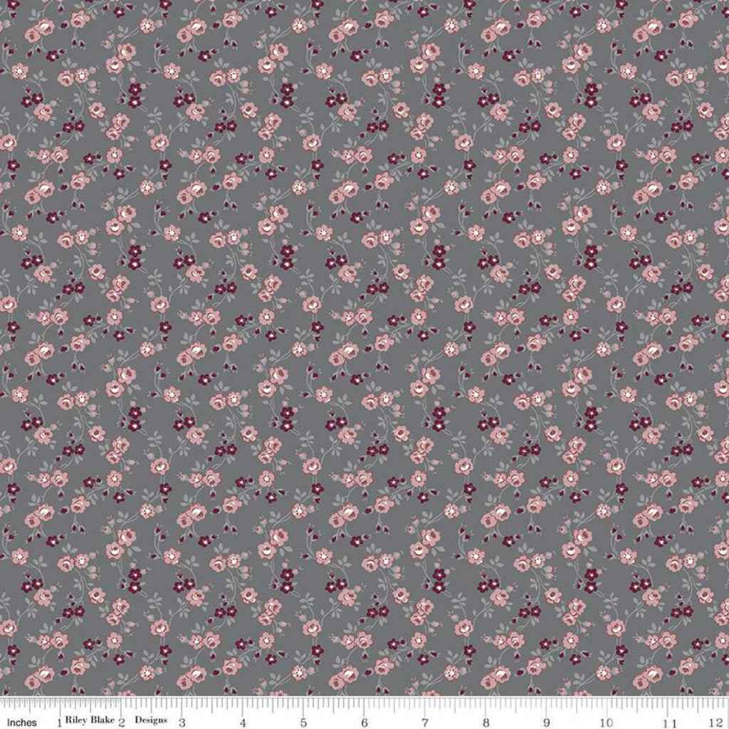 Exquisite Vines C10704 Charcoal - Riley Blake Designs - Floral Flowers Roses Leaves Gray - Quilting Cotton Fabric