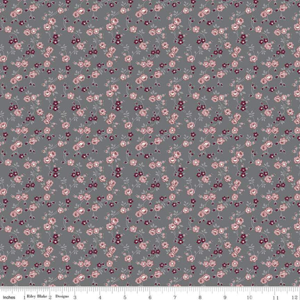 Exquisite Vines C10704 Charcoal - Riley Blake Designs - Floral Flowers Roses Leaves Gray - Quilting Cotton Fabric